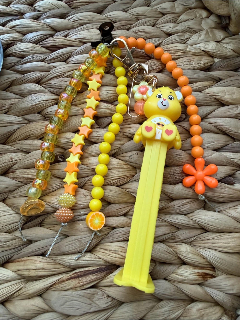 Yellow Funshine Carebear Pez Dispenser Keychain Junk Charm